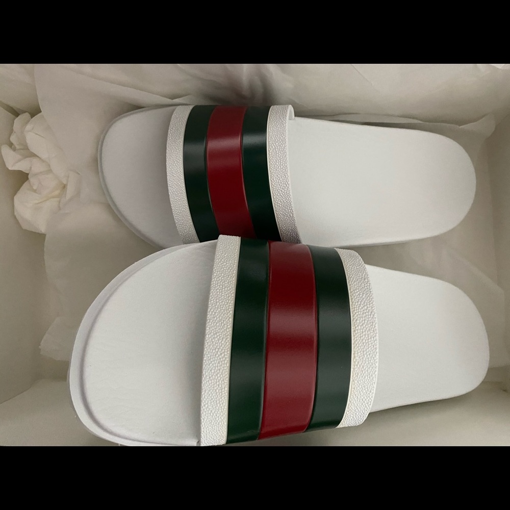 Gucci slides Sz 7 white, green, red